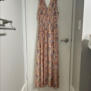 Iris Setlakwe Sleeveless V-Neck Printed Maxi Dress in Coral, Navy, Cream